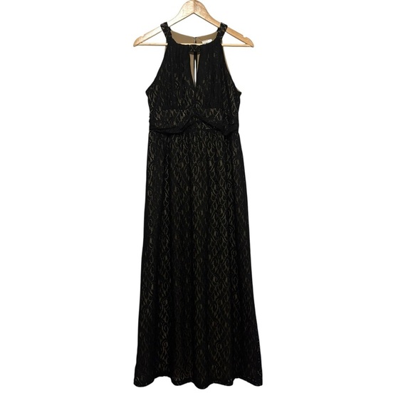 Women's 8 Black Halter Lace Maxi Cocktail Wedding Guest Party Elegant Gown Dress - Picture 7 of 7